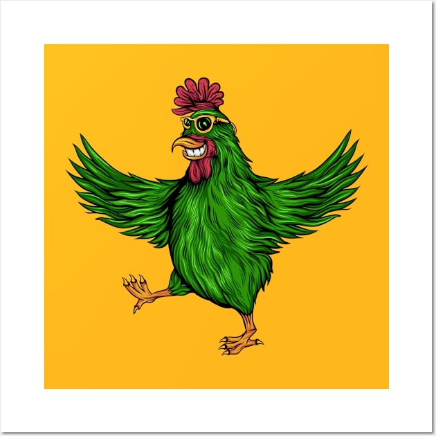 Rooster Funny Green Wall Art by Mako Design 